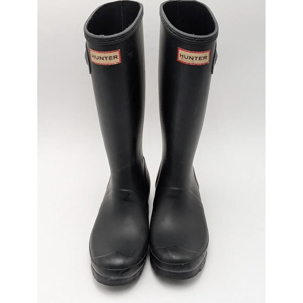 Hunter Rain Boots Women 5 Black Original Tall Matte Waterproof Rubber Buckle